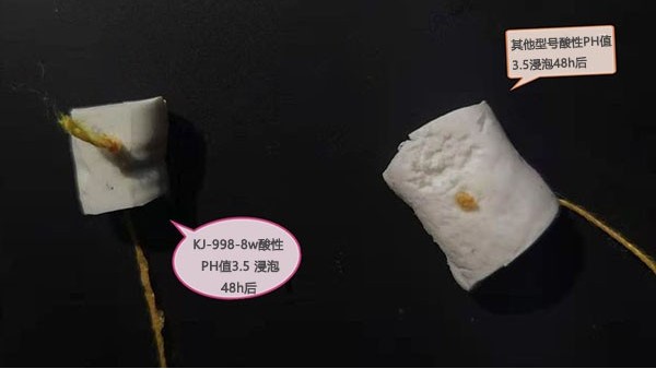 耐酸碱硅胶胶水：KJ-998-8W 酸性浸泡48小时不发生任何变化